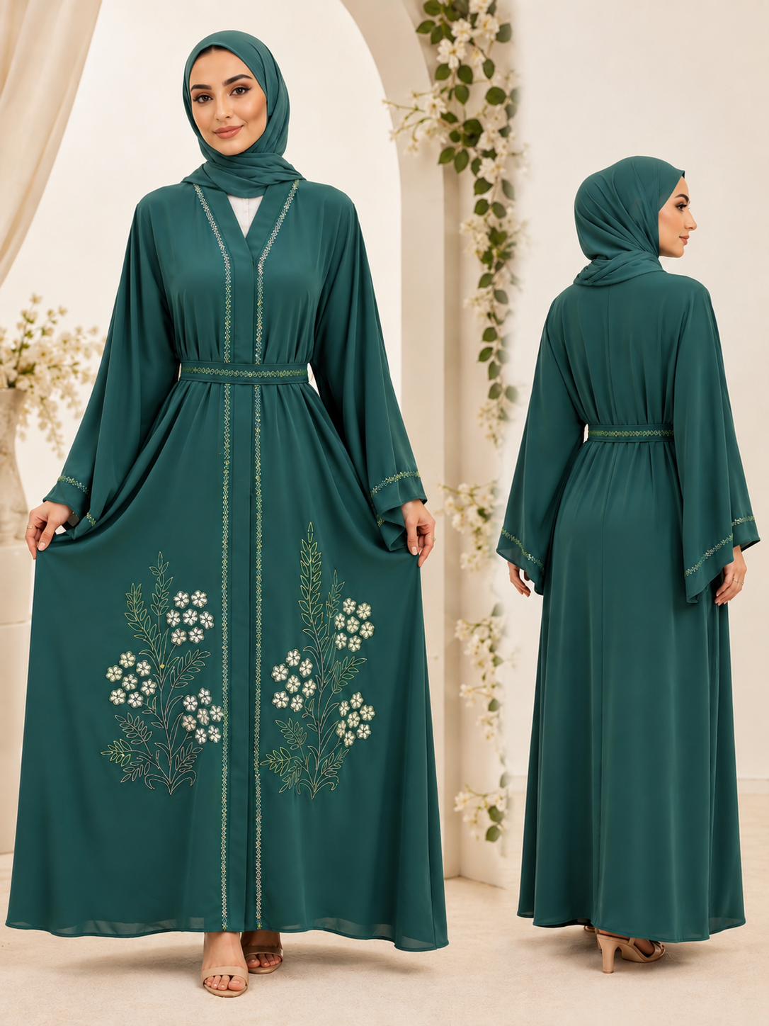 Green Floral Abaya