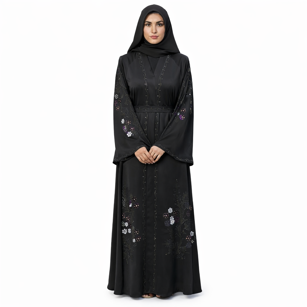 Black Floral Abaya